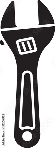 An adjustable wrench is depicted in a simple graphic illustration