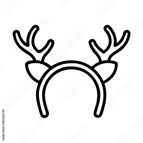 Simple black outline illustrates reindeer antlers headband, ideal for festive holiday fashion. Charming reindeer headwear features stylized antlers, perfect for Christmas parties.