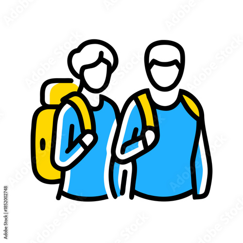 Senior couple backpacks illustration depicting outdoor journey and exploration. Elderly travelers carry gear, showcasing active senior couple backpacks lifestyle. Ideal for retirement planning.