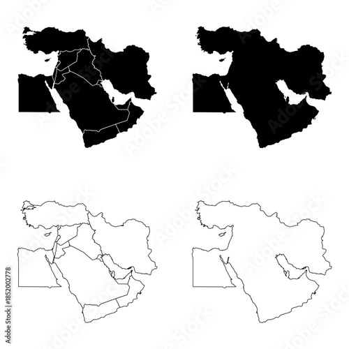 Middle East Outline and Solid Fill Map Set.