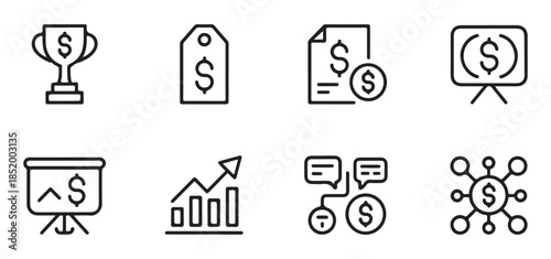 Trophy award line icon design set, success and prize symbol collection with outline style