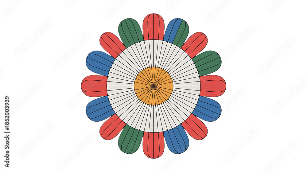 Obraz premium Abstract radial geometric pattern, circular symmetry, Isolated on white and transparent background