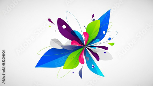 Vibrant abstract floral design with colorful petals and dynamic shapes on white background