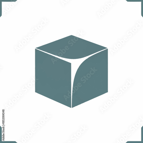 A teal-colored three-dimensional cube with a stylized white curved design on one corner, presented on a clean white background.
