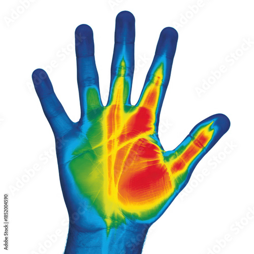 Thermal Imaging of a Human Hand with Heat Signature isolated on a transparent background