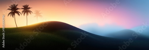 Tranquil Landscape with Palm Trees and Dreamy Horizon at Dusk