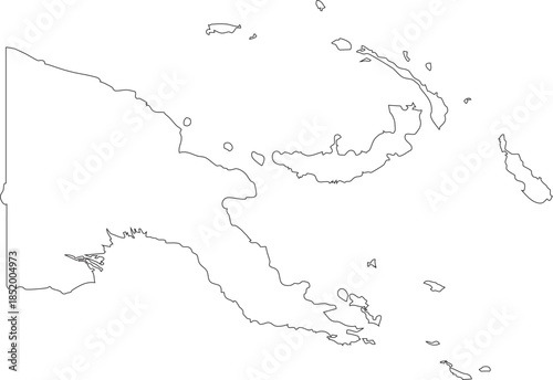Papua New Guinea Map Stroke Outline Country Island in Oceania Design Vector