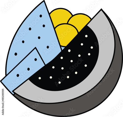 Hand drawn fruit slice icon with stippled pulp texture