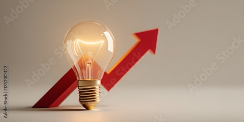 Rising Electricity Prices Concept with Glowing Light Bulb and Upward Arrow Symbolizing Energy Cost Increase