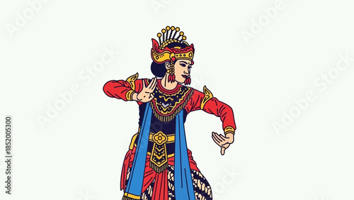 Illustrated heroic warrior in traditional royal attire with ornate armor.