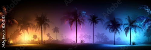 Mesmerizing Tropical Nightscape with Colorful Palm Silhouettes