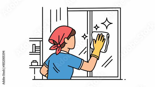 Person Cleaning Window Glass Inside a Home During Household Chores.