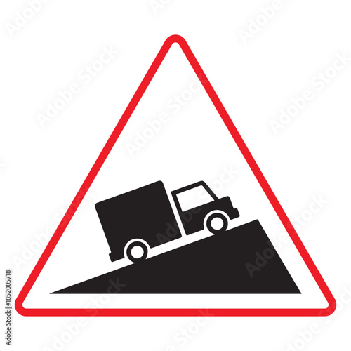 Steep uphill slope moving car warning sign on mountain road. warring sign victor