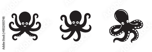 Stylized cartoon octopus with smiling face and curled arms ready for underwater marine life design