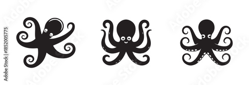 Friendly cartoon octopus character with large eyes and curved happy tentacles ready for playtime