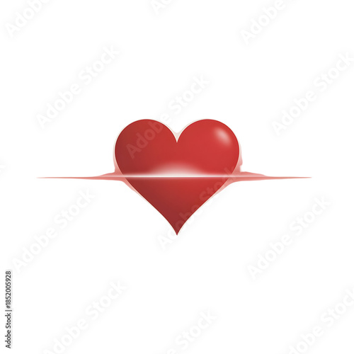 Vibrant Red Heart Icon with Glowing Effect and Soft Shadows Isolated on Transparent Background