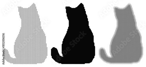 Three graphic cat silhouettes in profile showing unique abstract fill patterns