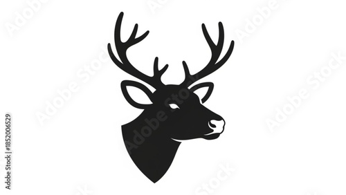 Black silhouette of a deer head with antlers on white background