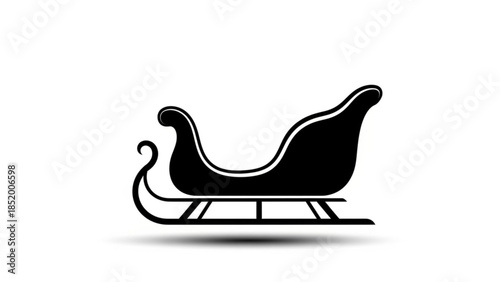 Black silhouette of a traditional sleigh on a white background with shadow, holiday and transportation concept