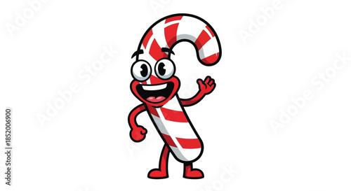 funny smiling candy cane cartoon character waving hand