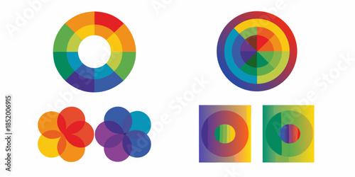 Colorful abstract designs featuring overlapping circles and vibrant color gradients