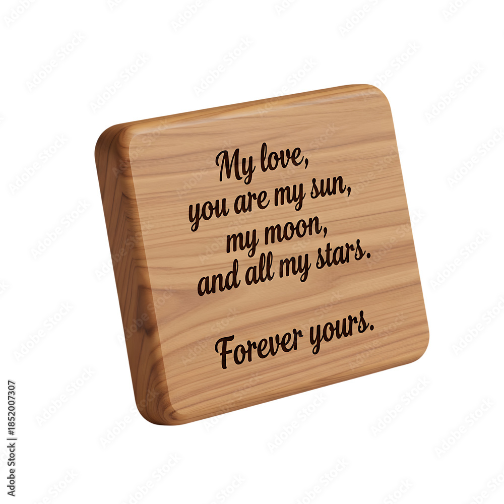 Obraz premium Engraved wooden plaque with love poem