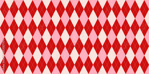 Circus carnival pink and red vintage seamless pattern. Christmas harlequin rhombus background. Wrapping texture backdrop. Holiday traditional diamond shape pattern. Vector illustration