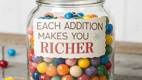 Jar full of colorful candy with a motivational message