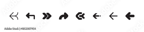 Various simple leftwards pointing arrow symbols and direction indicators for application user interface