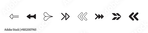 Assortment of line and solid left facing arrow icons for navigation controls and backward movement concept