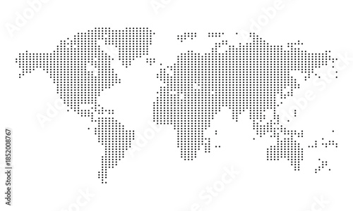 Dotted World Map Halftone in Pattern, globe continents, Earth planet geography for travel design