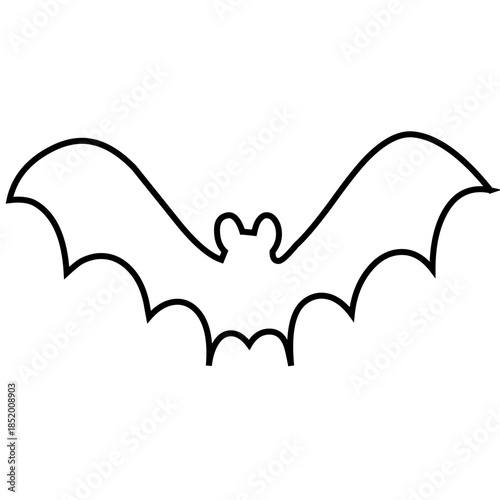 Outline style of a bat with its wings spread wide, representing nocturnal wildlife, nature, or seasonal themes like Halloween. Related to nocturnal ecosystems, cave biology, or spooky holiday decor