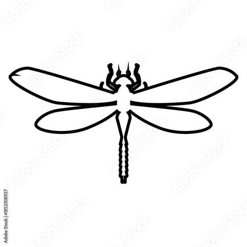 Outline style of a dragonfly, featuring its elongated body and four distinct wings in a clean, minimalist form. Related to nature, wetlands, agility, or environmental conservation for digital icons