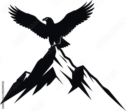 Majestic Eagle Silhouette on Mountain Peak Nature Scene
