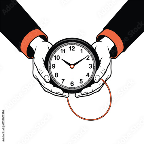 Hands holding a clock with a rope symbolizing time constraints