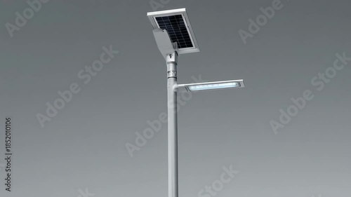 Solar Powered Street Light on Gray Background.