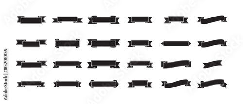 Set of twenty four black banner ribbons icons and scroll designs perfect for text placement or insignia