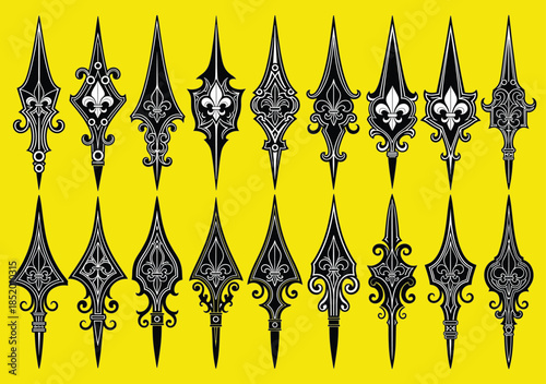 Set of black bird wings icons isolated on green background for tattoo design heraldry eagle flight symbol and logo