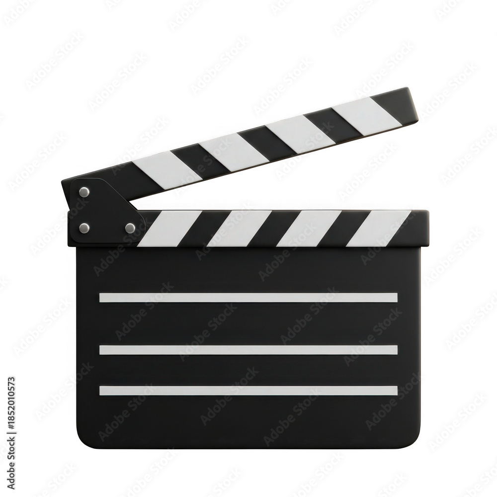 Fototapeta premium Classic black movie clapperboard with white stripes isolated on transparent background