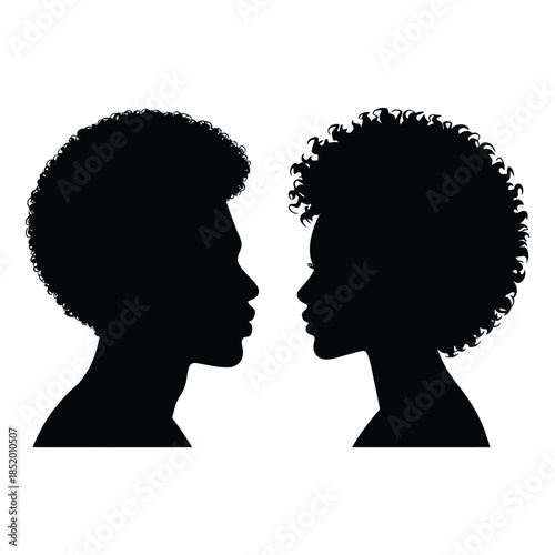Silhouettes of two afro textured hair individuals facing each other