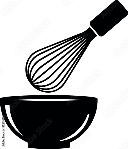 Whisk in Bowl Icon for Cooking and Baking Preparation