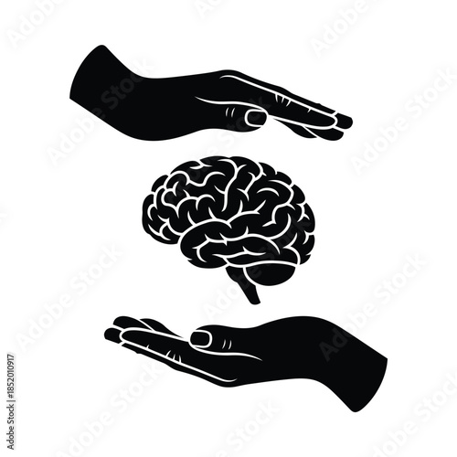 Protecting the mind hands cradling a human brain illustration