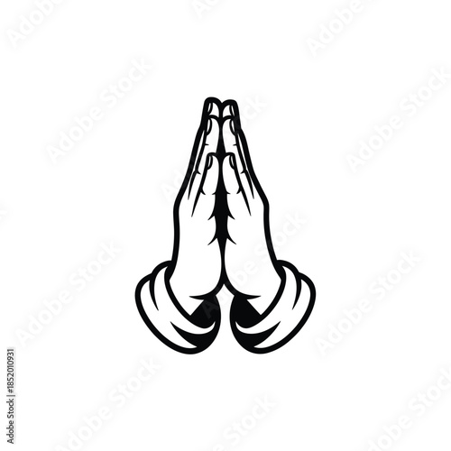 Praying hands in a minimalist black and white illustration design