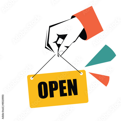 Hand lifting an open sign symbolizing opportunity and accessibility