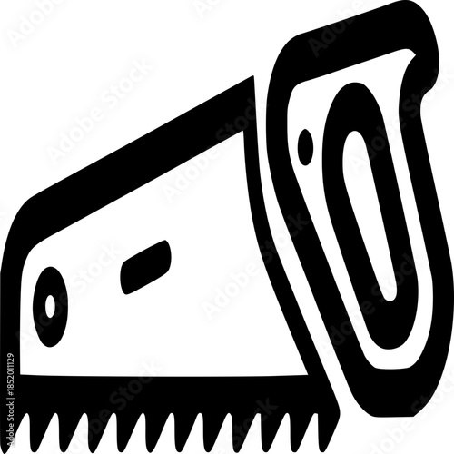 Hand Saw Silhouette: A minimalist black and white depiction of a classic hand saw, ready for precise cuts and craftsmanship, emphasizing the tool's essential form and function.