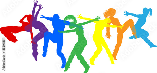 Street dancers dancing silh...