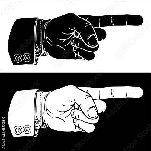 A hand pointing a finger in...