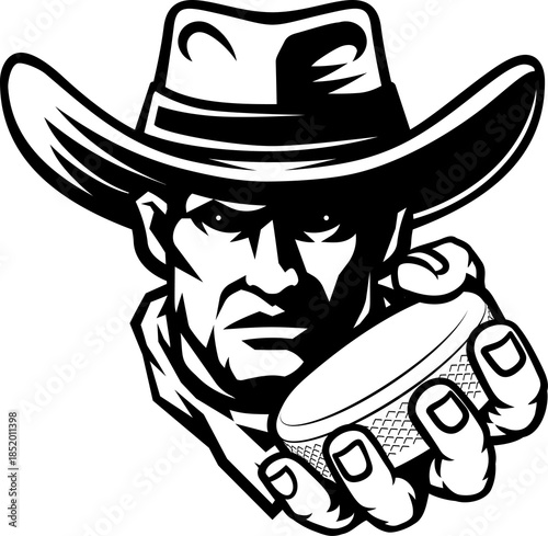 Photography Cowboy man cowboys ice hockey sports team mascot holding hockey puck