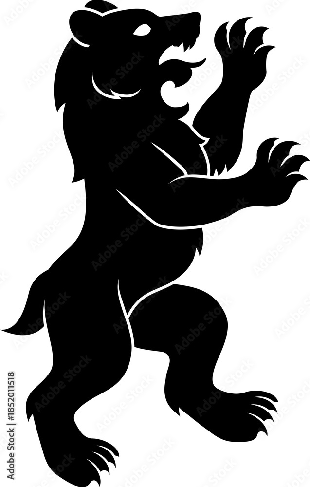 Fototapeta premium A heraldry coat of arms crest style rearing heraldic bear standing on hind legs in a vintage woodcut style