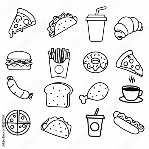 Fast food flat icon set